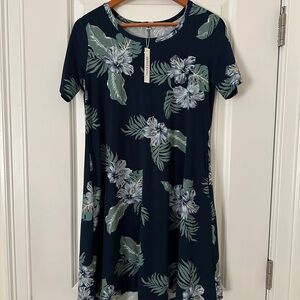 Navy Floral Short Sleeve Dress